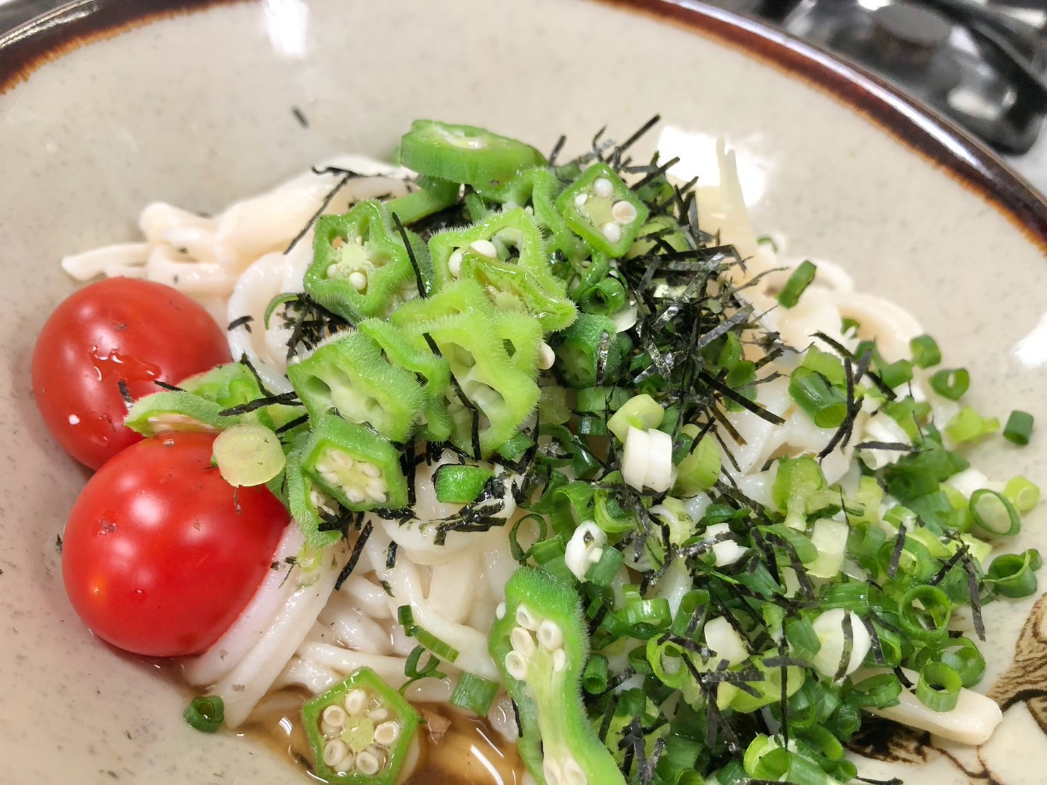 朝どれオクラのぶっかけうどん